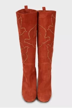 Suede boots with metallic decor