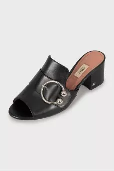 Leather block heel sandals