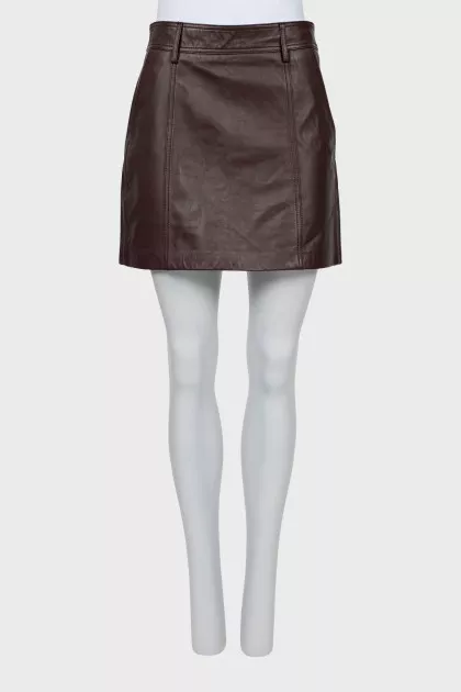 Brown leather mini skirt