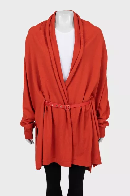 Wool cardigan with belt