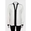 Black and white silk blouse