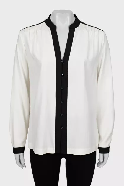 Black and white silk blouse