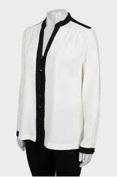 Black and white silk blouse