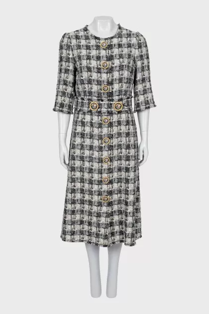 Tweed dress decorated with buttons