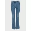 Blue high-waisted flared jeans