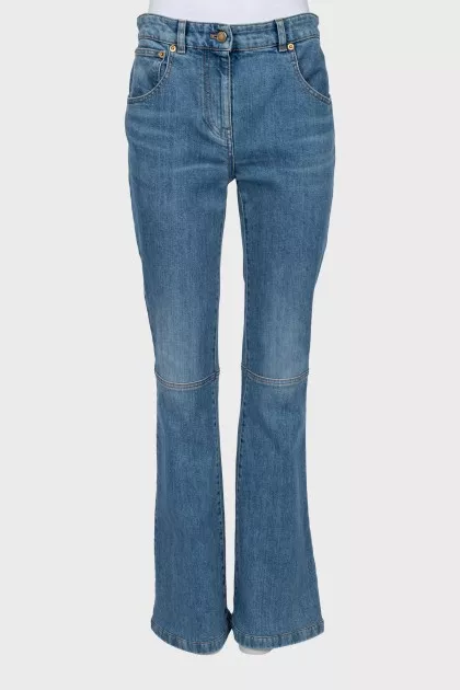 Blue high-waisted flared jeans