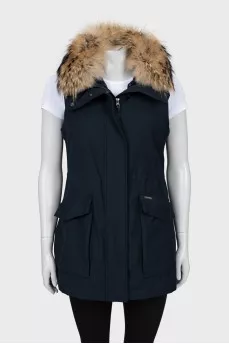 Blue vest with fur collar