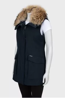 Blue vest with fur collar