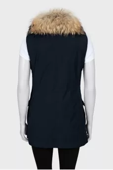 Blue vest with fur collar