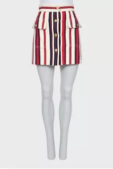 Denim mini skirt in signature print