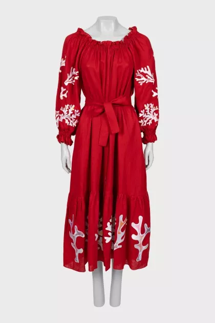Red maxi dress with embroidery