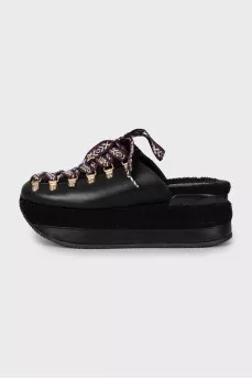 Leather and fur wedge shoes