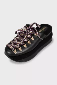 Leather and fur wedge shoes
