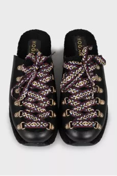Leather and fur wedge shoes