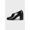 Leather black block heels
