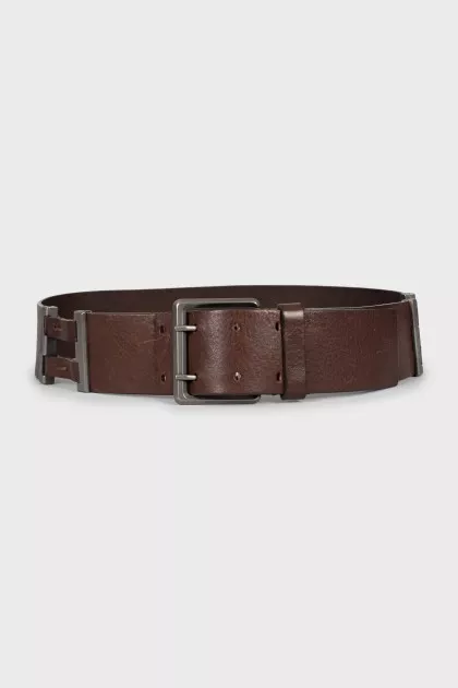 Wide brown leather belt