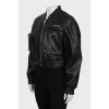 Black bomber jacket with sewn pocket