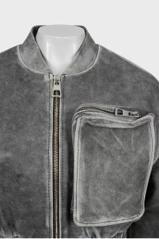 Gray bomber jacket with pocket