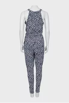 Dark blue jumpsuit with white print