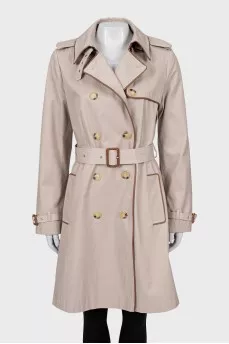 Beige double-breasted trench coat