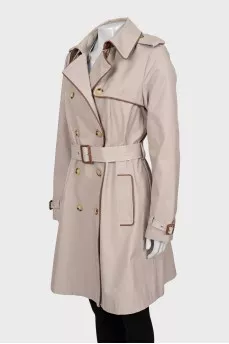 Beige double-breasted trench coat
