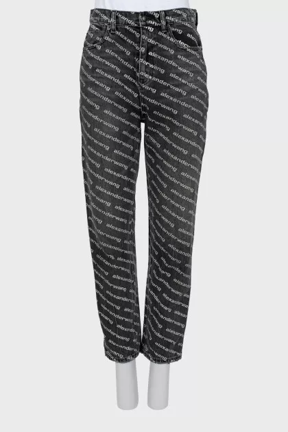 Gray jeans with brand logo