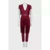 Burgundy jumpsuit with fringe