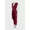 Burgundy jumpsuit with fringe