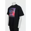 Men's black T-shirt with print and rhinestones