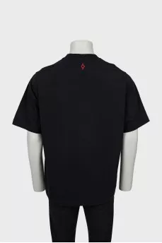 Men's black T-shirt with print and rhinestones