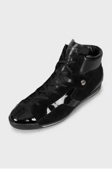 Leather sneakers with patent toe