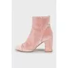 Velor Block Heel Ankle Boots