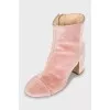 Velor Block Heel Ankle Boots