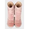 Velor Block Heel Ankle Boots