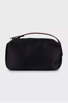 Textile clutch with leather handle