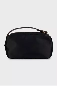 Textile clutch with leather handle