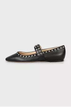 Leather ballet shoes decorated with rhinestones