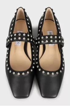 Leather ballet shoes decorated with rhinestones