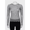 Mesh long sleeve in check print