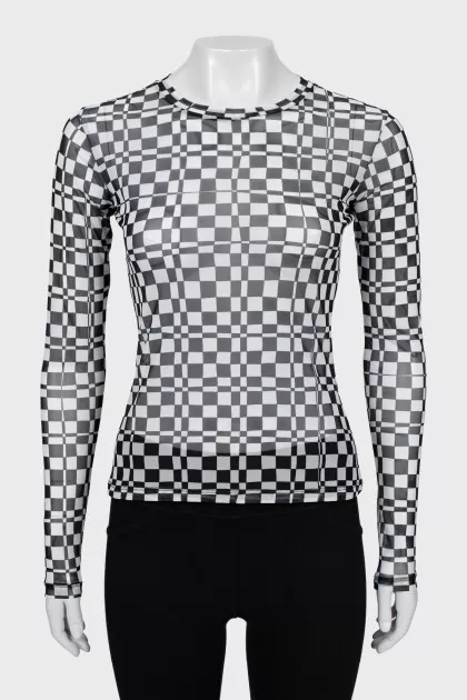 Mesh long sleeve in check print