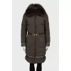 Fitted down jacket with removable fur