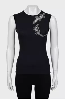 Black T-shirt with rhinestones