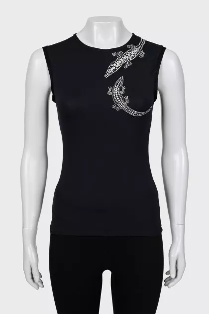 Black T-shirt with rhinestones