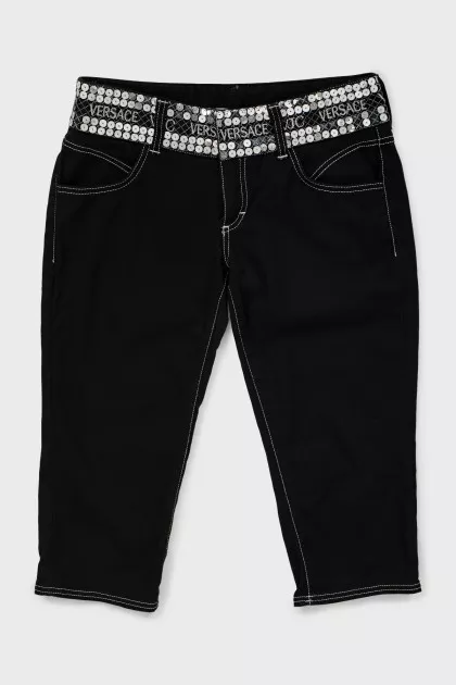 Denim breeches with embellished belt