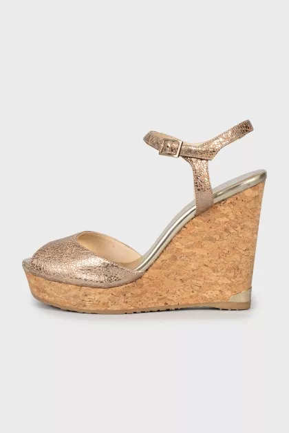Gold high wedge sandals
