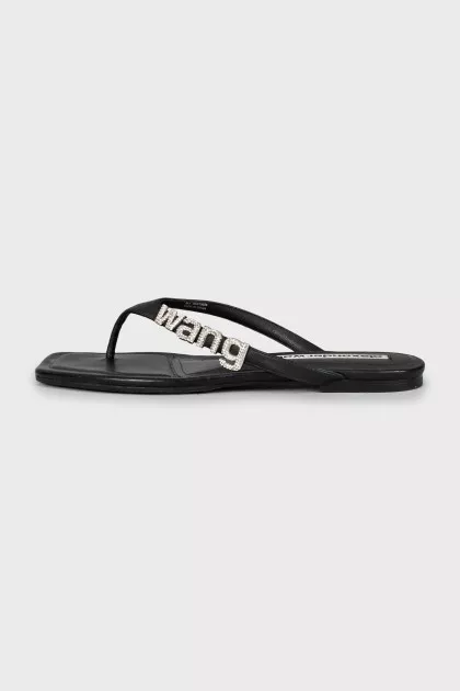 Leather slides with signature logo