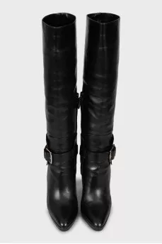 Leather almond toe boots