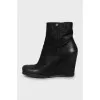Leather wedge boots