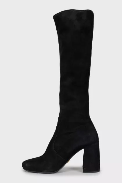 Suede block heel boots