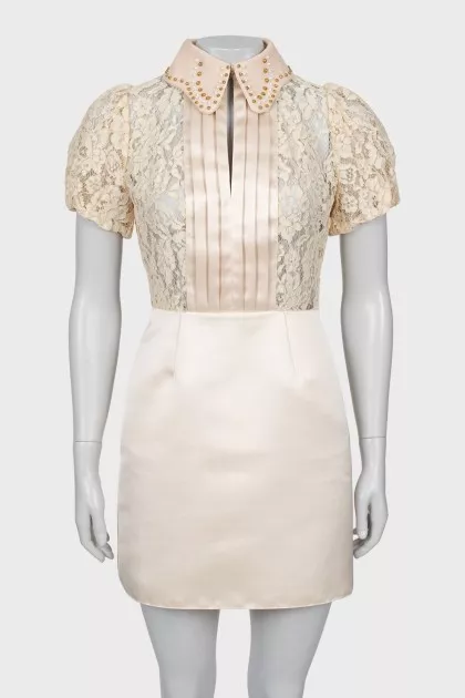 Lace dress with satin hem